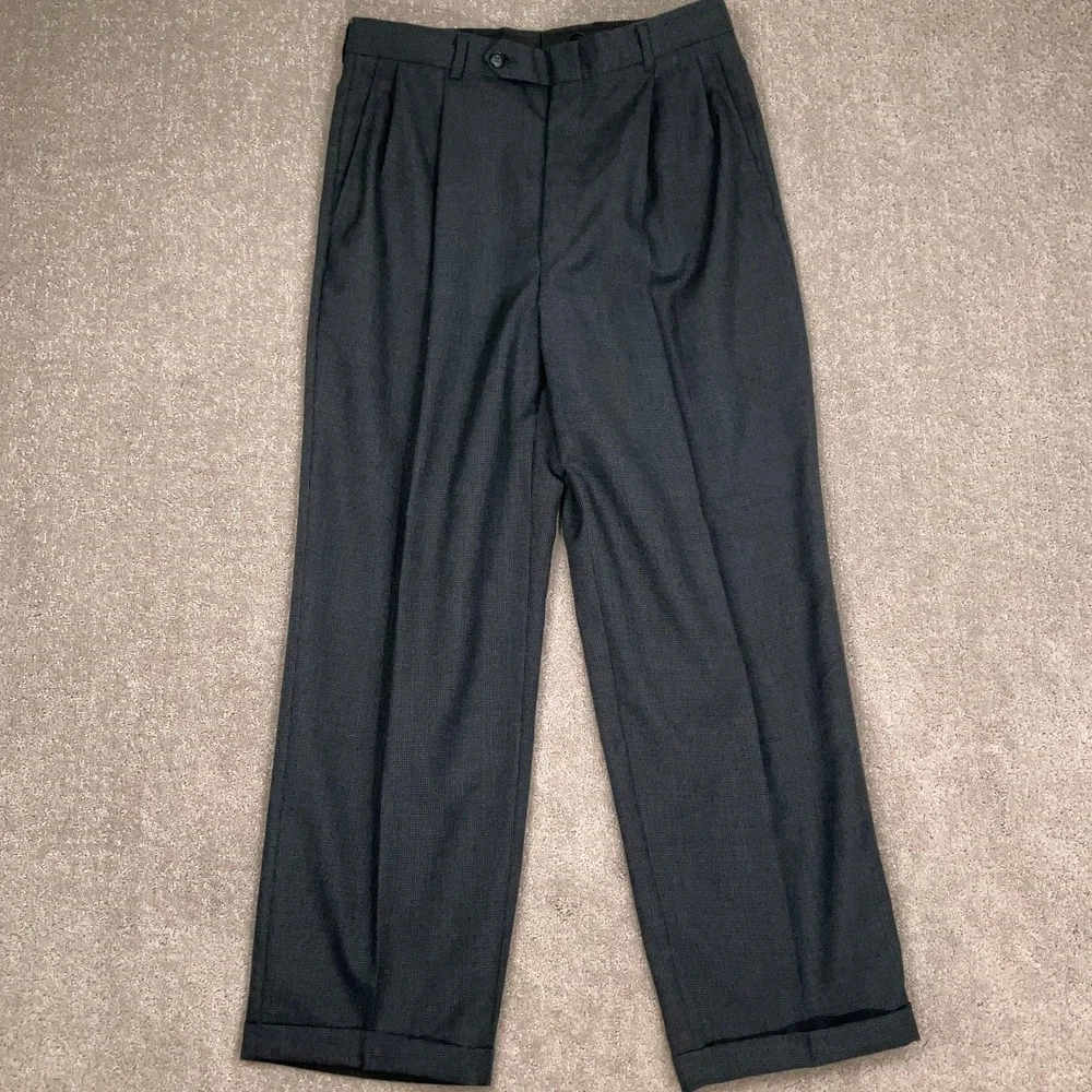 J. Riggins Suit Mens 38R Gray Bue Double Breasted  Tailored Corporate Wool VTG